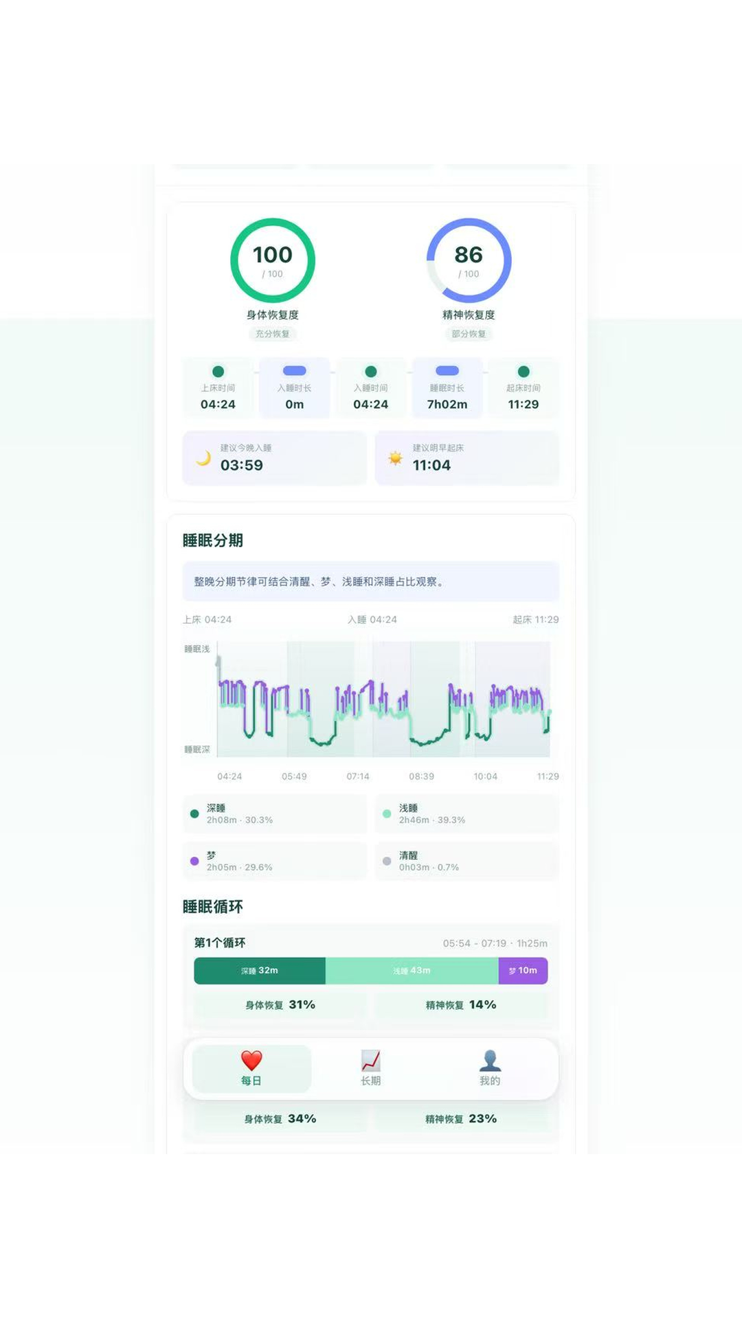 护心安睡眠分期界面